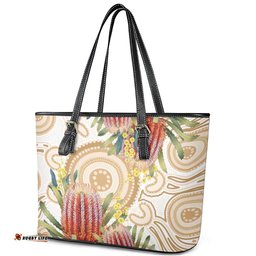 Australia Banksia Leather Tote Bag Aussie Native Flowers Indigenous Art LT14