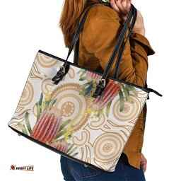 Australia Banksia Leather Tote Bag Aussie Native Flowers Indigenous Art LT14