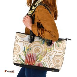 Australia Banksia Leather Tote Bag Aussie Native Flowers Indigenous Art LT14