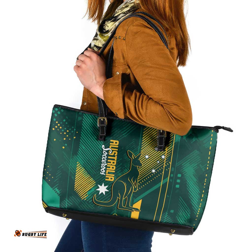 Australia Socceroos 2026 Custom Leather Tote Bag Go Aussie Kangaroo National Color LT14