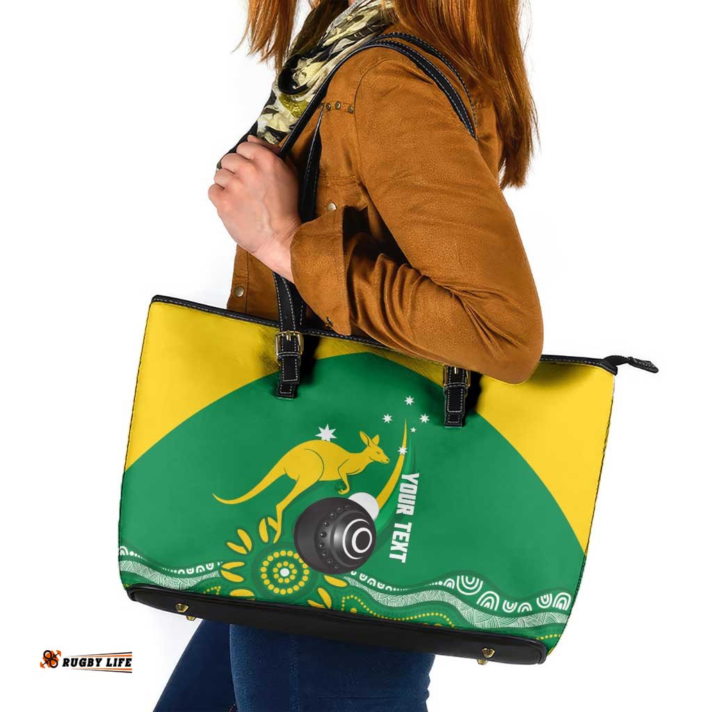 Custom Bowls Australia Leather Tote Bag Aussie Kangaroo Aboriginal Art LT14