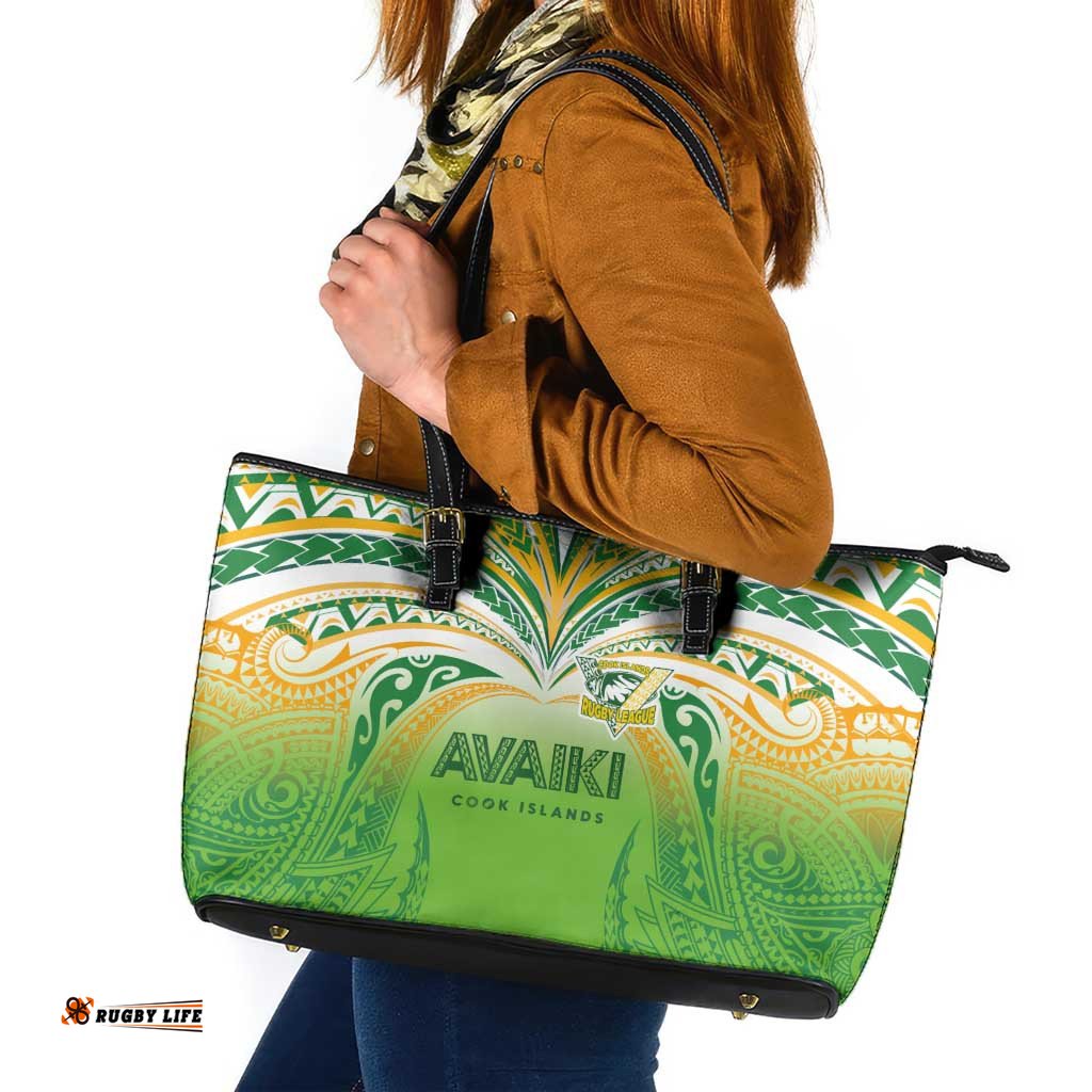 Cook Islands Rugby League Leather Tote Bag Avaiki Tatau Tribal Motifs White Color LT03