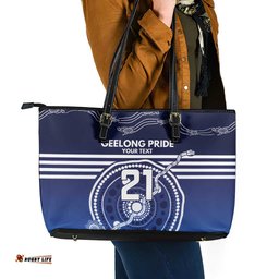 Custom Geelong Pride Leather Tote Bag On the Road to Glory Indigenous Aboriginal LT9