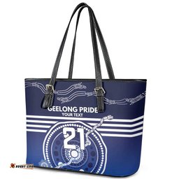 Custom Geelong Pride Leather Tote Bag On the Road to Glory Indigenous Aboriginal LT9
