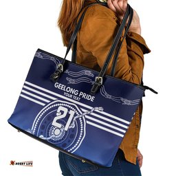 Custom Geelong Pride Leather Tote Bag On the Road to Glory Indigenous Aboriginal LT9