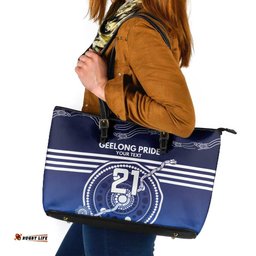 Custom Geelong Pride Leather Tote Bag On the Road to Glory Indigenous Aboriginal LT9