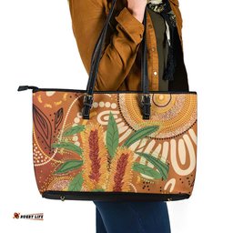 Australia Bottlebrush Leather Tote Bag Callistemon Aussie Native Flowers Indigenous Art LT14