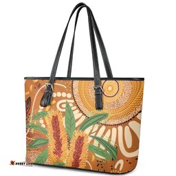 Australia Bottlebrush Leather Tote Bag Callistemon Aussie Native Flowers Indigenous Art LT14