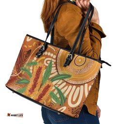 Australia Bottlebrush Leather Tote Bag Callistemon Aussie Native Flowers Indigenous Art LT14