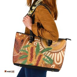 Australia Bottlebrush Leather Tote Bag Callistemon Aussie Native Flowers Indigenous Art LT14