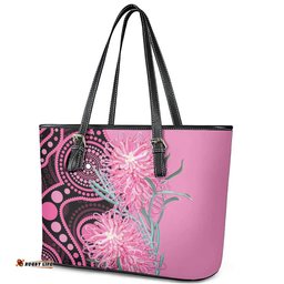 Australia Grevillea Leather Tote Bag Aussie Native Spider Flower Indigenous Art LT14