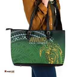 Cook Islands Rugby Kuki Avaiki Leather Tote Bag Tribal Turtle LT7