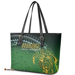 Cook Islands Rugby Kuki Avaiki Leather Tote Bag Tribal Turtle LT7