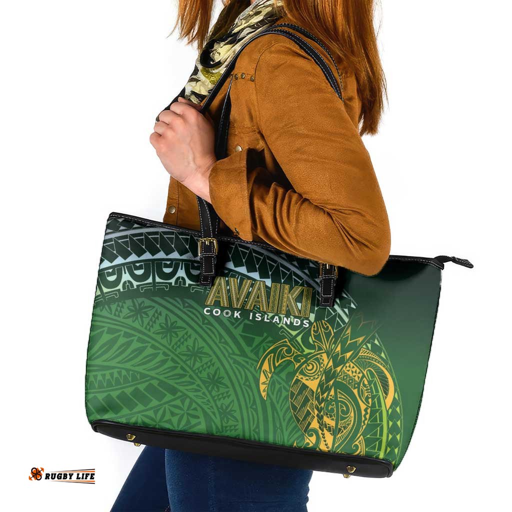 Cook Islands Rugby Kuki Avaiki Leather Tote Bag Tribal Turtle LT7