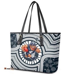Carlton Football Club Leather Tote Bag Indigenous Monochrome Dot Art Mascot Style TS04