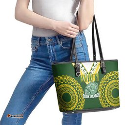 Avaiki Cook Islands Rugby Leather Tote Bag Kuki Airani Tatau Green LT14