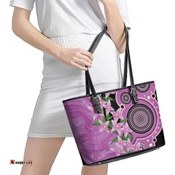 Australia Boronia Leather Tote Bag Aussie Native Flowers Indigenous Art LT14