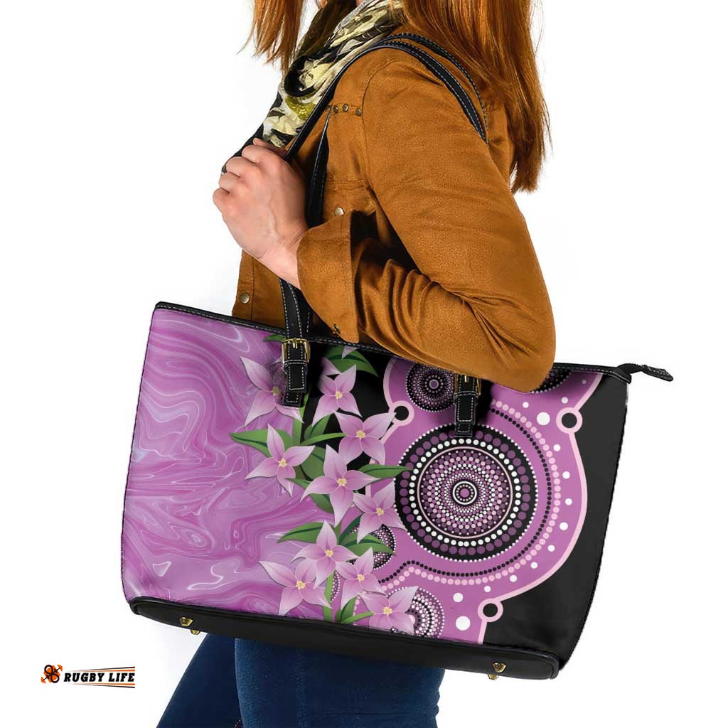 Australia Boronia Leather Tote Bag Aussie Native Flowers Indigenous Art LT14