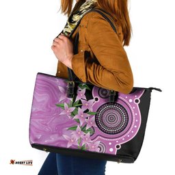 Australia Boronia Leather Tote Bag Aussie Native Flowers Indigenous Art LT14