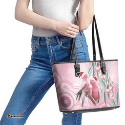 Australia Funny Pink Galah Christmas Leather Tote Bag Aboriginal Eucalyptus Blossoms Watercolor LT14