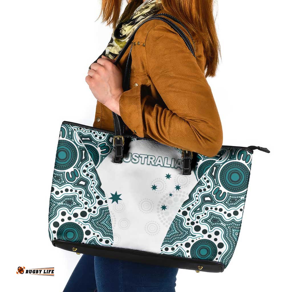 Australia Rugby 2026 Leather Tote Bag Go Wallabies Aboriginal Pattern White Version LT05