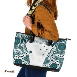 Australia Rugby 2026 Leather Tote Bag Go Wallabies Aboriginal Pattern White Version LT05