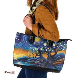 Australian Night Sky Landscape Leather Tote Bag Aboriginal Dreamtime Story LT9