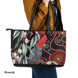 Gang-gang Cockatoo Australia Leather Tote Bag Eucalyptus Blossoms Aboriginal Art LT14