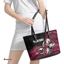 Custom Sea Eagles Leather Tote Bag Bird Mascot With Aboriginal Indigenous DT05