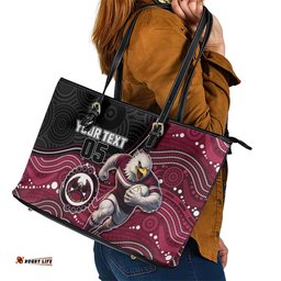 Custom Sea Eagles Leather Tote Bag Bird Mascot With Aboriginal Indigenous DT05
