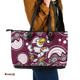 Manly Warringah Sea Eagles Leather Tote Bag Aboriginal Dot Pattern - Rugby Mascot Heritage Pride TS04