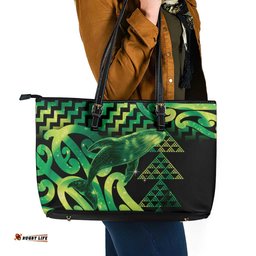 Humpback Whale Matariki New Zealand Leather Tote Bag NZ Maori Paikea Poutama Luxury Green LT14