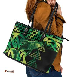 Humpback Whale Matariki New Zealand Leather Tote Bag NZ Maori Paikea Poutama Luxury Green LT14