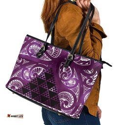 Matariki New Zealand Leather Tote Bag NZ Niho Taniwha Maori New Year Purple Galaxy LT14
