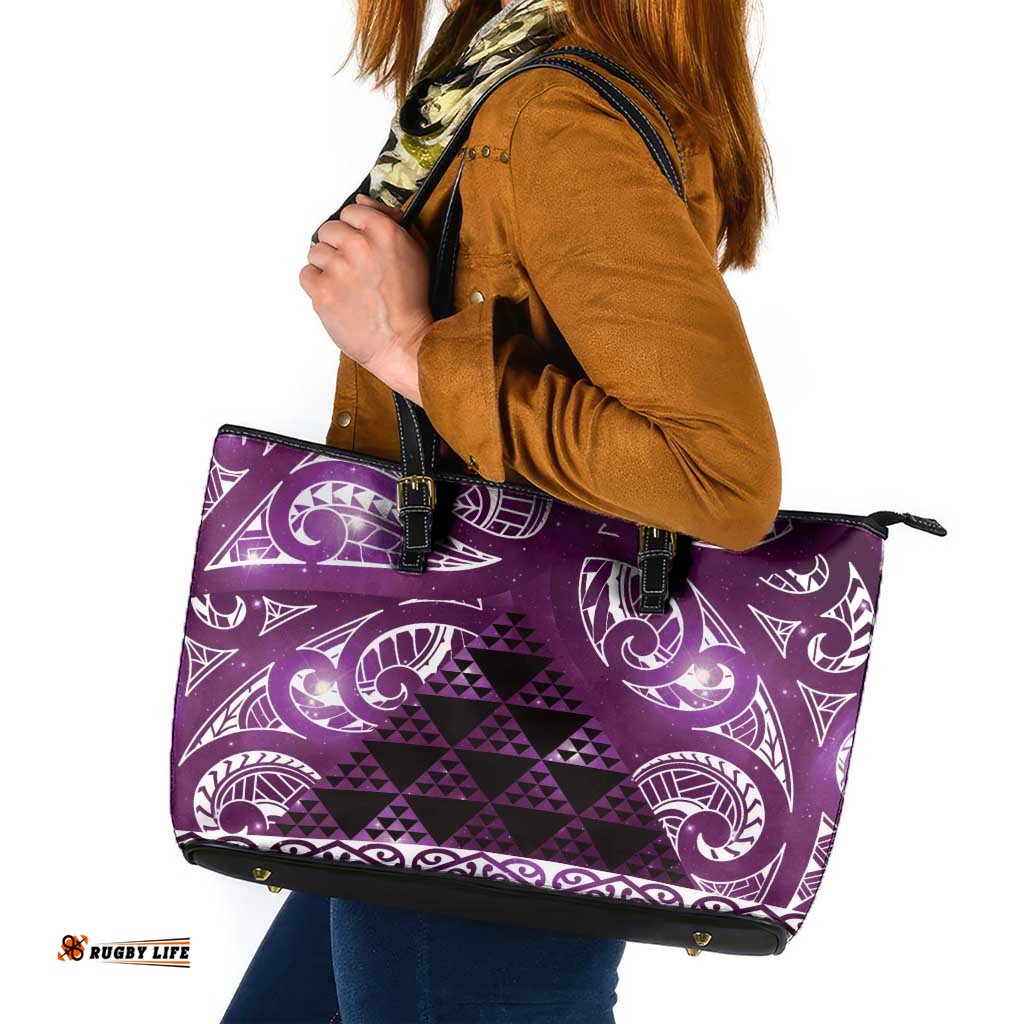 Matariki New Zealand Leather Tote Bag NZ Niho Taniwha Maori New Year Purple Galaxy LT14