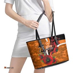 Greater Giants ANZAC Personalised Leather Tote Bag Lest We Forget Poppy Camo LT9