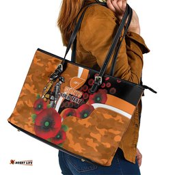 Greater Giants ANZAC Personalised Leather Tote Bag Lest We Forget Poppy Camo LT9