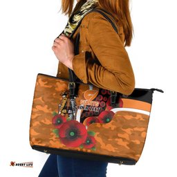 Greater Giants ANZAC Personalised Leather Tote Bag Lest We Forget Poppy Camo LT9