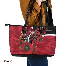 Essendon Bombers ANZAC Personalised Leather Tote Bag Lest We Forget Poppy Camo LT9