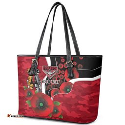 Essendon Bombers ANZAC Personalised Leather Tote Bag Lest We Forget Poppy Camo LT9