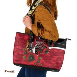 Essendon Bombers ANZAC Personalised Leather Tote Bag Lest We Forget Poppy Camo LT9