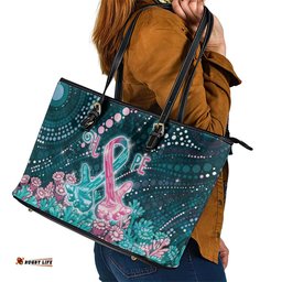 Hereditary Cancer Awareness Leather Tote Bag Hope Ribbon With Aussie Teal Duncan Coral DT05