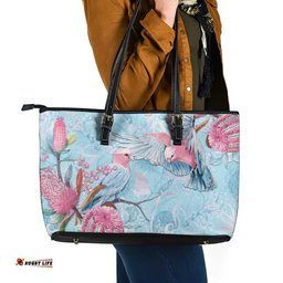 Galah Birds Australia Baby Blue & Pink Leather Tote Bag LT7
