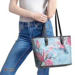 Galah Birds Australia Baby Blue & Pink Leather Tote Bag LT7