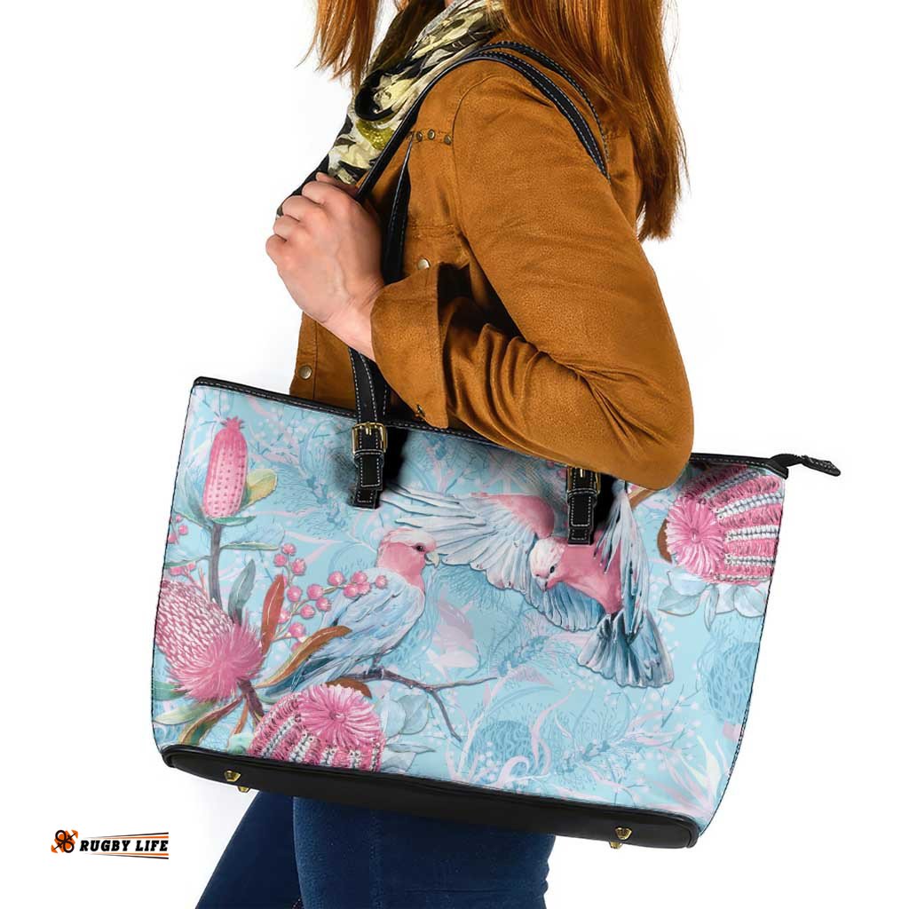 Galah Birds Australia Baby Blue & Pink Leather Tote Bag LT7