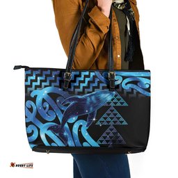 Humpback Whale Matariki New Zealand Leather Tote Bag NZ Maori Paikea Poutama Luxury Blue LT14