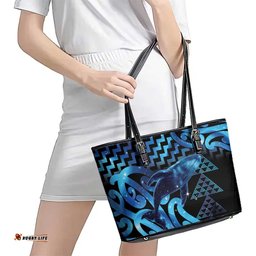 Humpback Whale Matariki New Zealand Leather Tote Bag NZ Maori Paikea Poutama Luxury Blue LT14