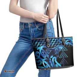 Humpback Whale Matariki New Zealand Leather Tote Bag NZ Maori Paikea Poutama Luxury Blue LT14