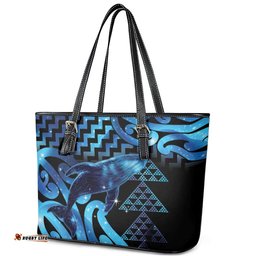 Humpback Whale Matariki New Zealand Leather Tote Bag NZ Maori Paikea Poutama Luxury Blue LT14