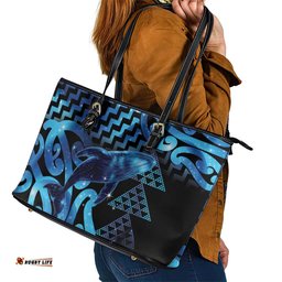 Humpback Whale Matariki New Zealand Leather Tote Bag NZ Maori Paikea Poutama Luxury Blue LT14